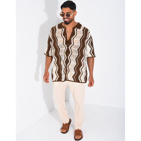Kurzärmeliges, durchbrochenes Hemd mit Muster