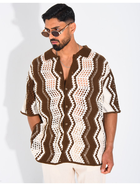 Kurzärmeliges, durchbrochenes Hemd mit Muster