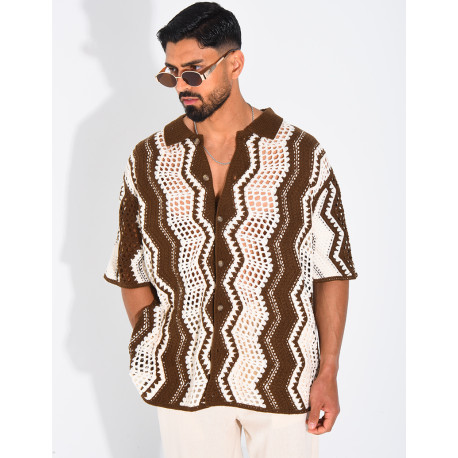 Kurzärmeliges, durchbrochenes Hemd mit Muster