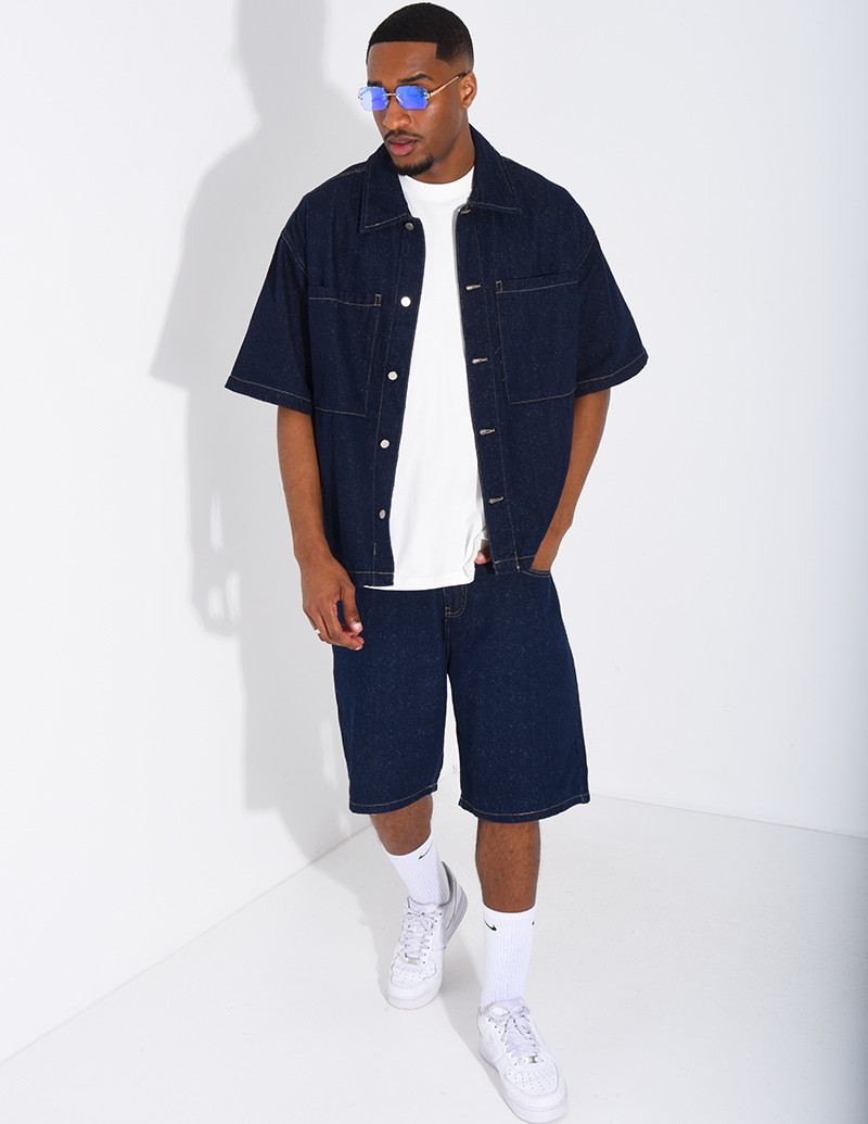 A denim shorts and shirt...