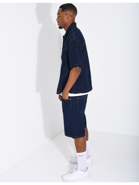 A denim shorts and shirt outfit