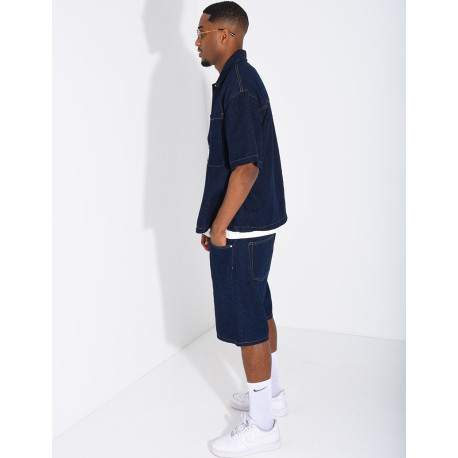 A denim shorts and shirt outfit