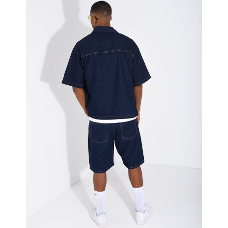 A denim shorts and shirt outfit