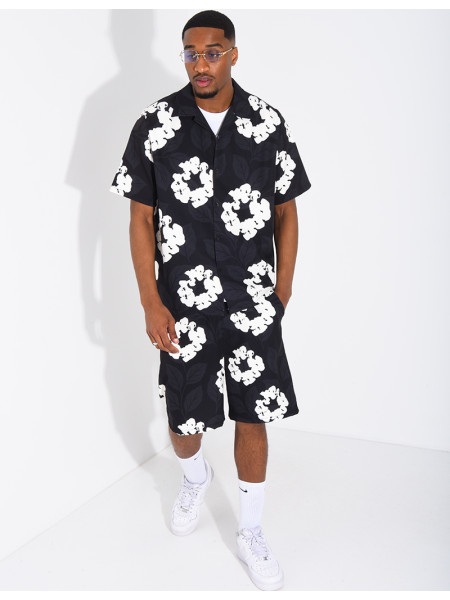 Ensemble homme short et t-shirt a fleurs