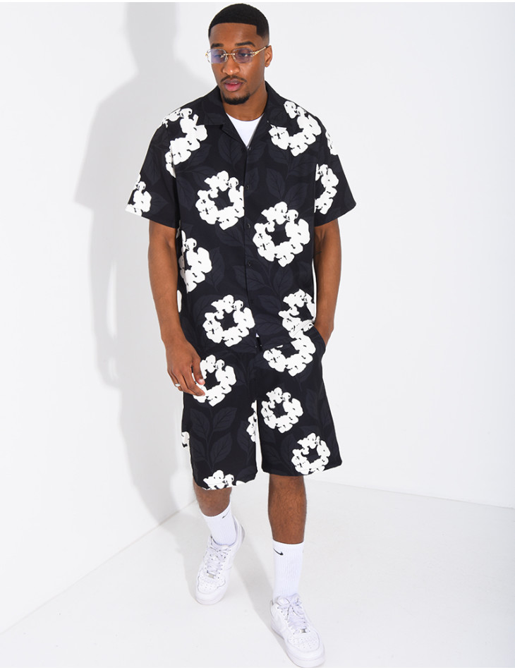 Ensemble homme short et t-shirt a fleurs