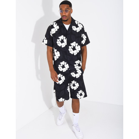 Ensemble homme short et t-shirt a fleurs