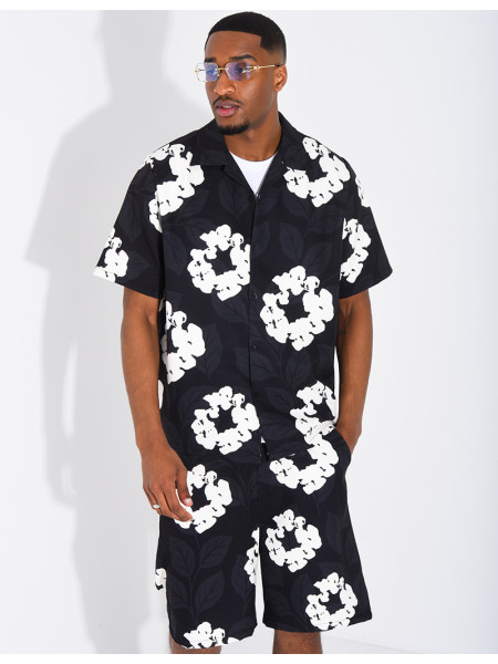 Ensemble homme short et t-shirt a fleurs