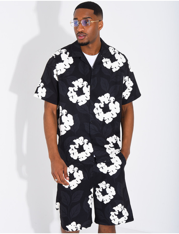 Ensemble homme short et t-shirt a fleurs