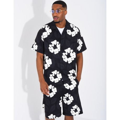 Ensemble homme short et t-shirt a fleurs