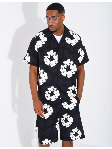 Ensemble homme short et t-shirt a fleurs