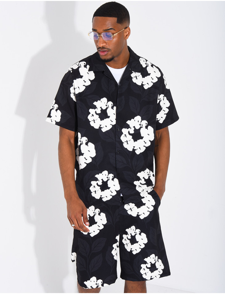 Ensemble homme short et t-shirt a fleurs