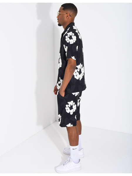 Ensemble homme short et t-shirt a fleurs