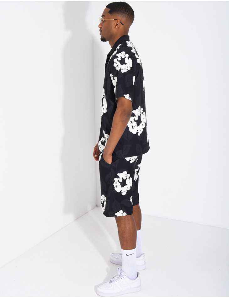 Ensemble homme short et t-shirt a fleurs