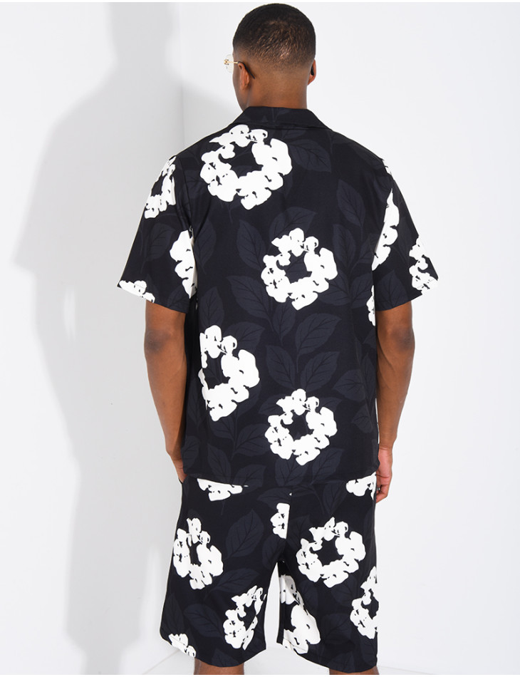 Ensemble homme short et t-shirt a fleurs