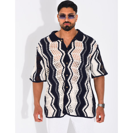 Short-sleeved openwork shirt with a pattern