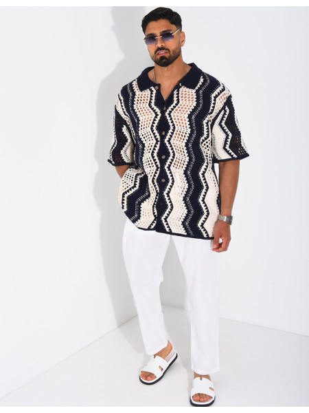 Short-sleeved openwork shirt with a pattern