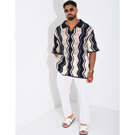 Short-sleeved openwork shirt with a pattern