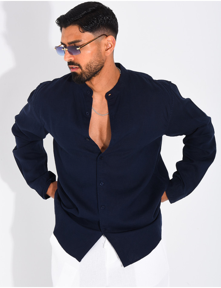 Chemise Homme en lin à col rond