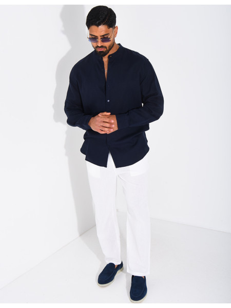 Chemise Homme en lin à col rond