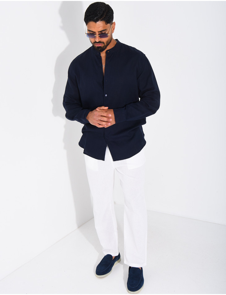 Chemise Homme en lin à col rond