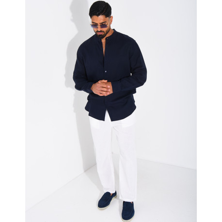 Chemise Homme en lin à col rond