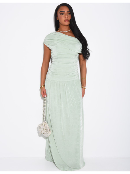 Long, asymmetrical draped dress