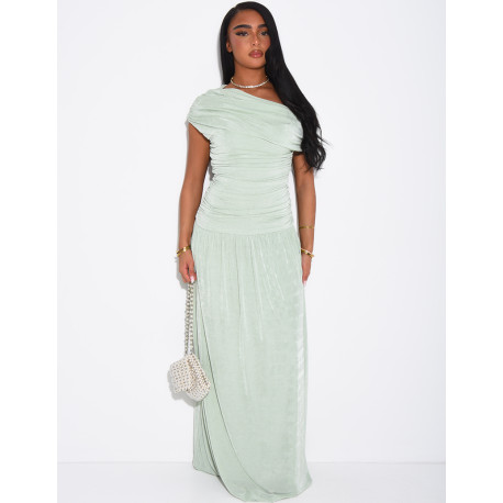 Long, asymmetrical draped dress