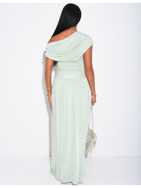Long, asymmetrical draped dress