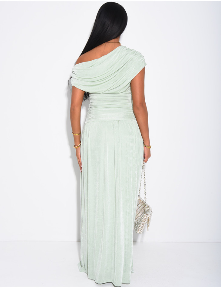 Long, asymmetrical draped dress