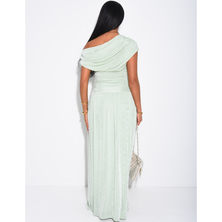 Long, asymmetrical draped dress