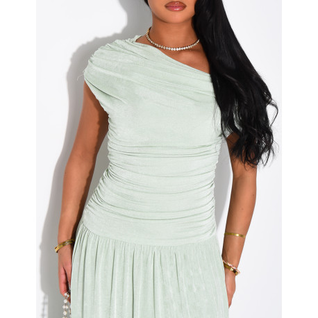 Long, asymmetrical draped dress