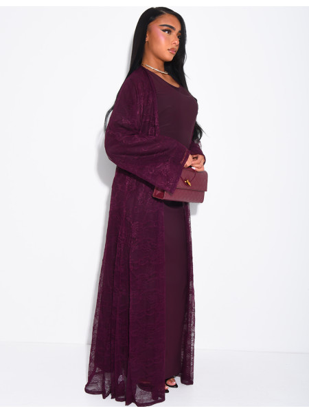 Set aus langärmeligem Kleid und Spitzenkimono