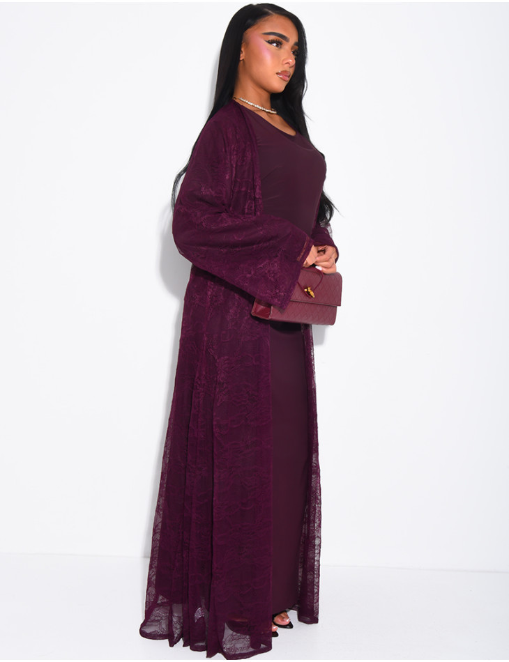 Set aus langärmeligem Kleid und Spitzenkimono