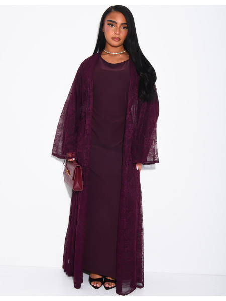 Set aus langärmeligem Kleid und Spitzenkimono