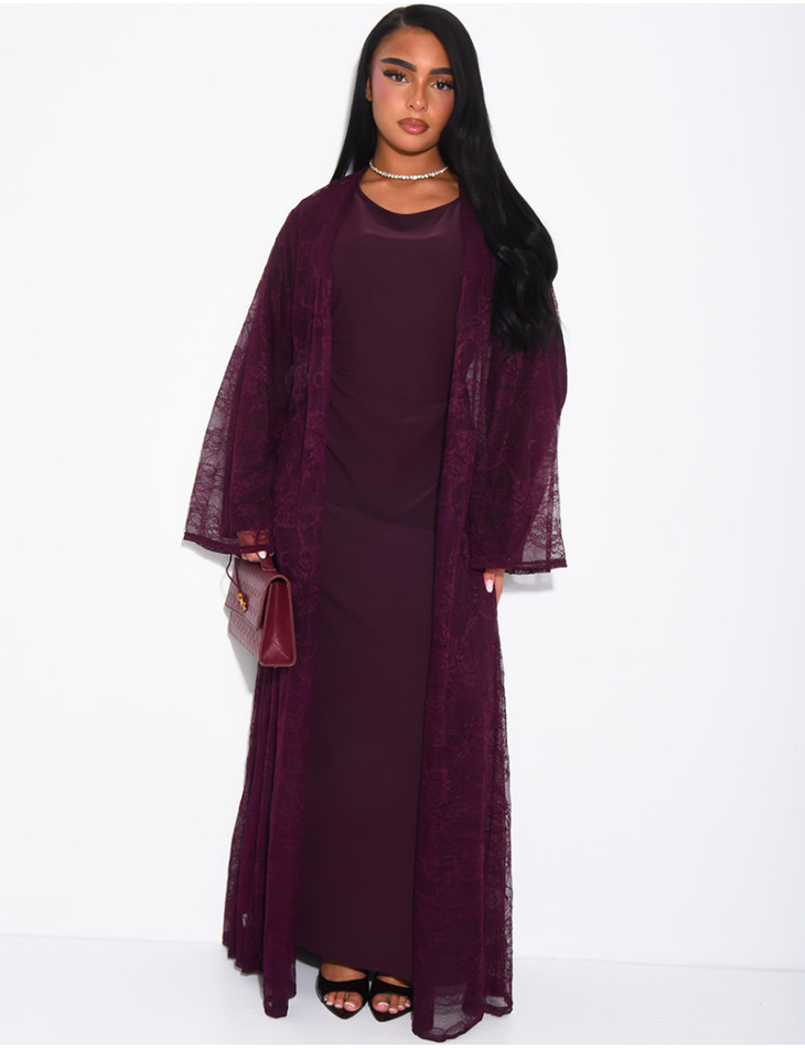 Set aus langärmeligem Kleid und Spitzenkimono