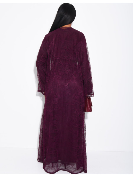 Set aus langärmeligem Kleid und Spitzenkimono