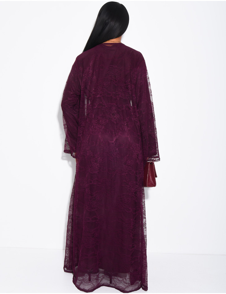 Set aus langärmeligem Kleid und Spitzenkimono