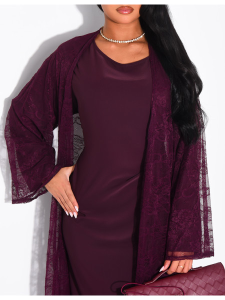 Set aus langärmeligem Kleid und Spitzenkimono