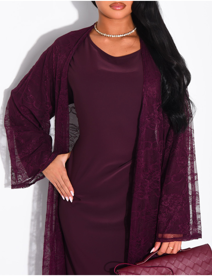 Set aus langärmeligem Kleid und Spitzenkimono