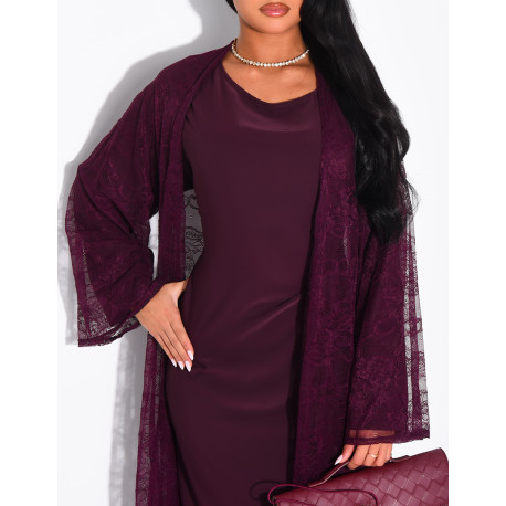 Set aus langärmeligem Kleid und Spitzenkimono