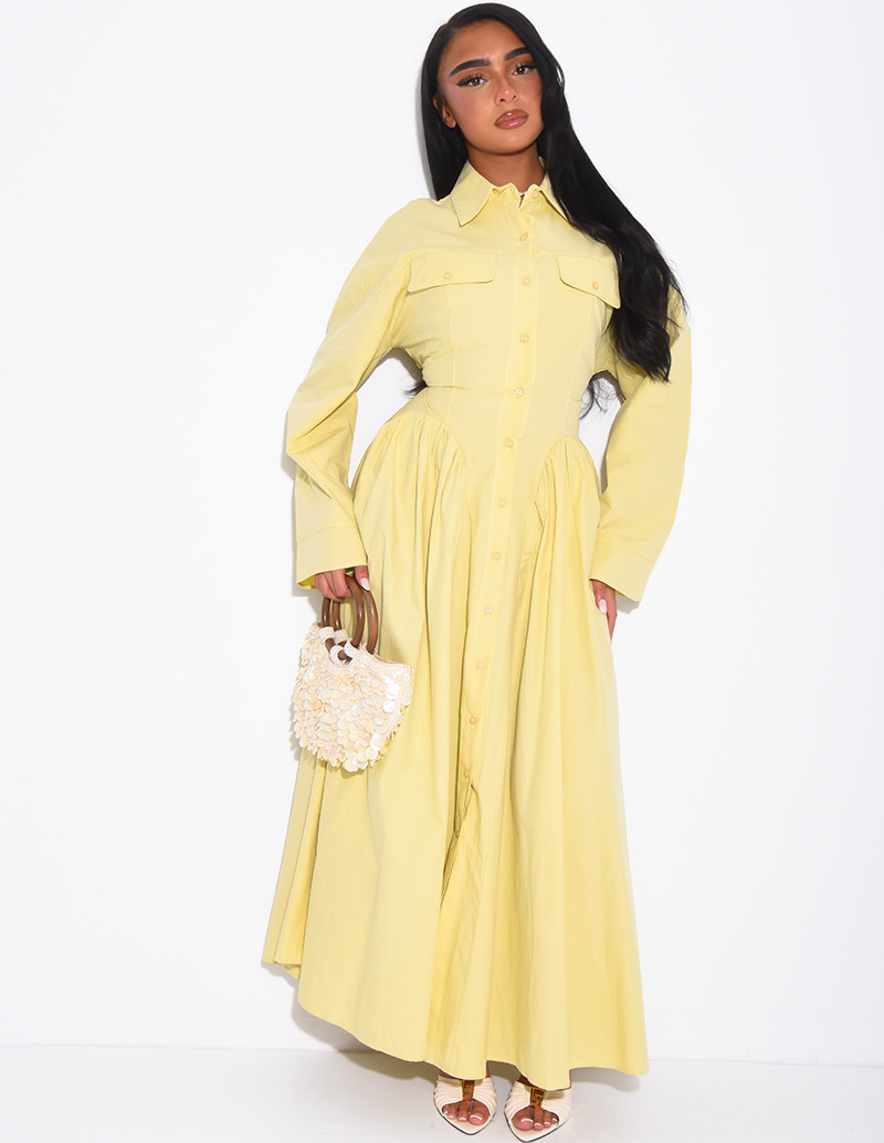 Long cotton poplin dress...