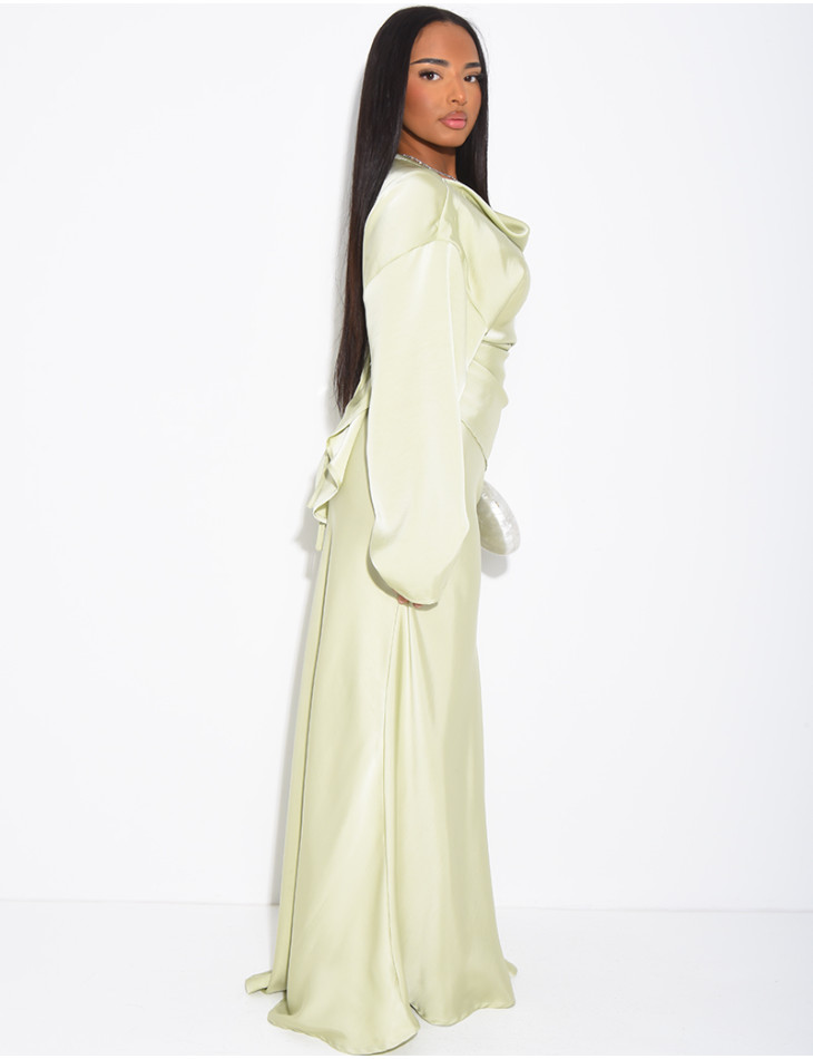 Set comprising a draped tie-back top and a long mermaid skirt in premium satin