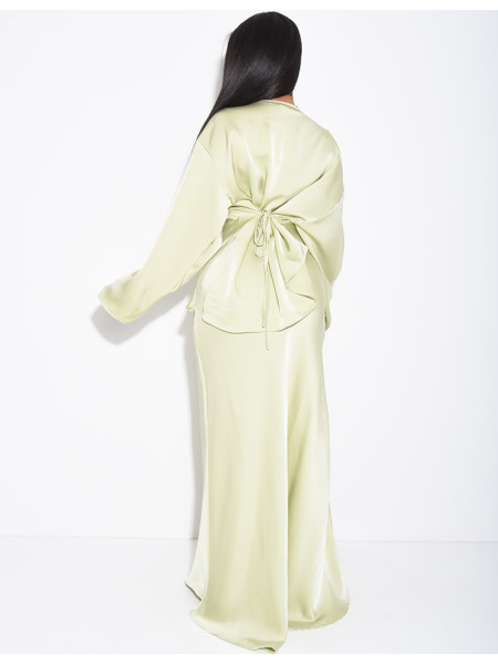 Set comprising a draped tie-back top and a long mermaid skirt in premium satin