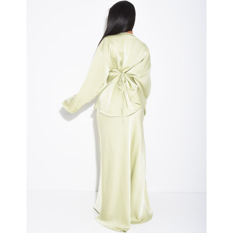Set comprising a draped tie-back top and a long mermaid skirt in premium satin