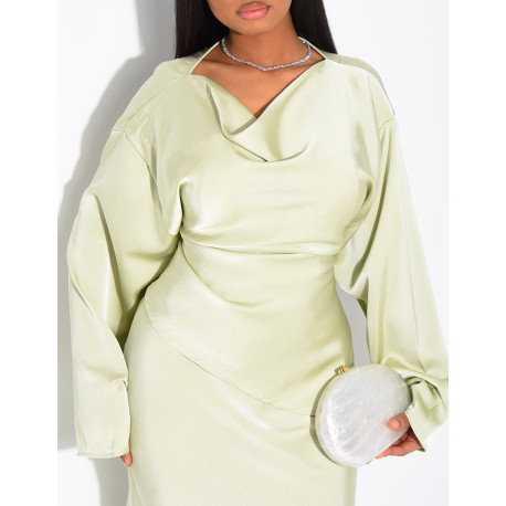 Set comprising a draped tie-back top and a long mermaid skirt in premium satin