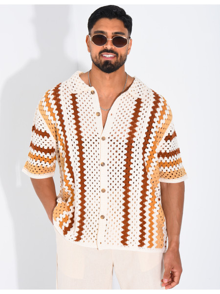 Kurzärmeliges, durchbrochenes Hemd mit Muster