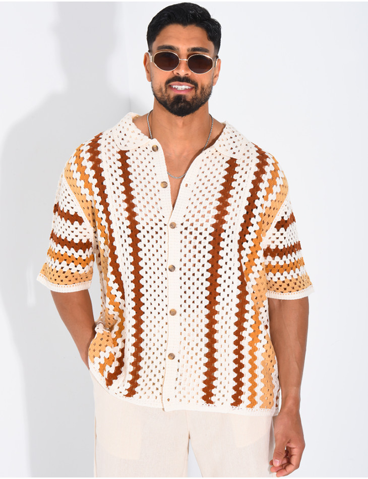 Kurzärmeliges, durchbrochenes Hemd mit Muster