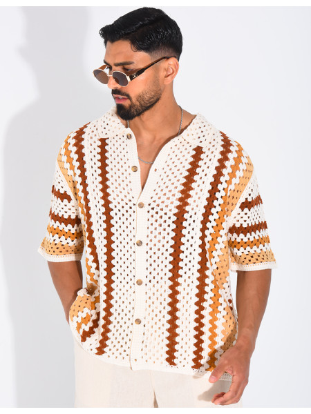Kurzärmeliges, durchbrochenes Hemd mit Muster