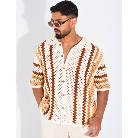 Kurzärmeliges, durchbrochenes Hemd mit Muster