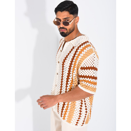 Kurzärmeliges, durchbrochenes Hemd mit Muster